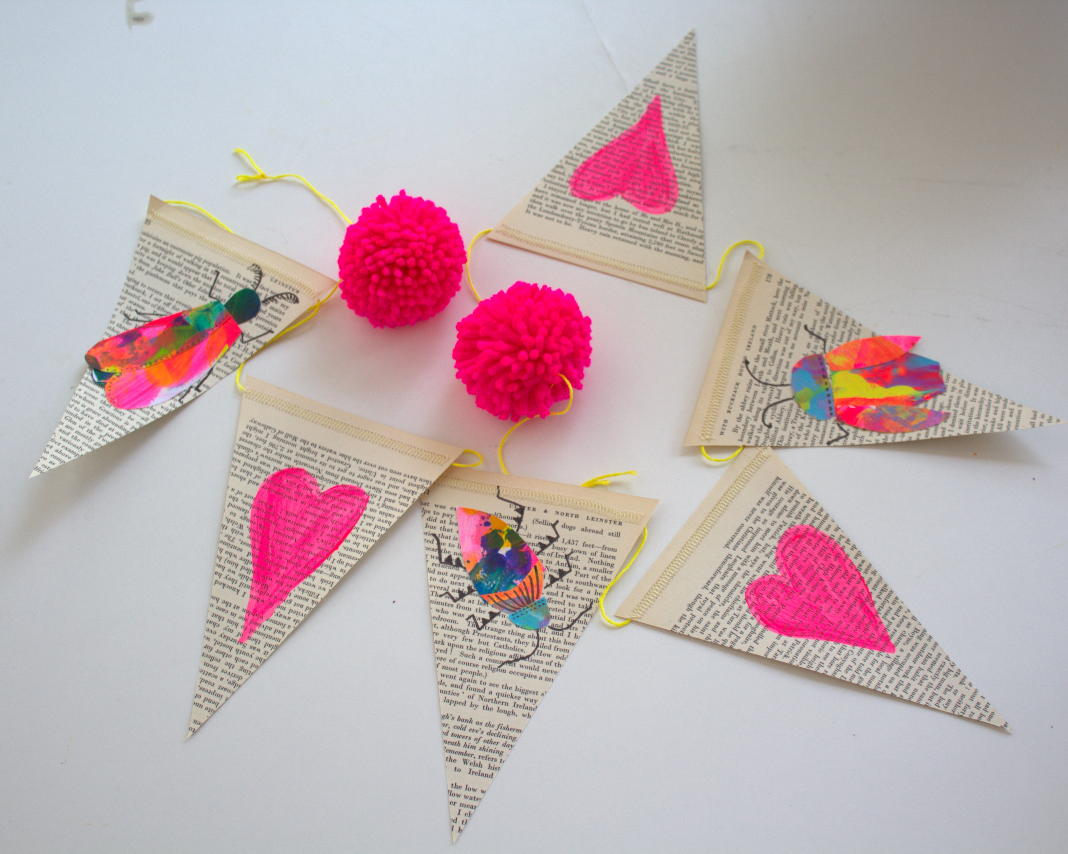 Vintage Book Page Bunting- Bugs and Hearts
