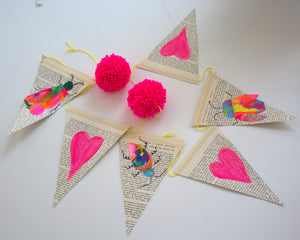 Vintage Book Page Bunting- Bugs and Hearts