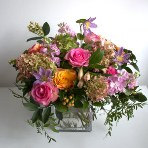 Harper Flowers In A Square Glass Vase (3 sizes available)