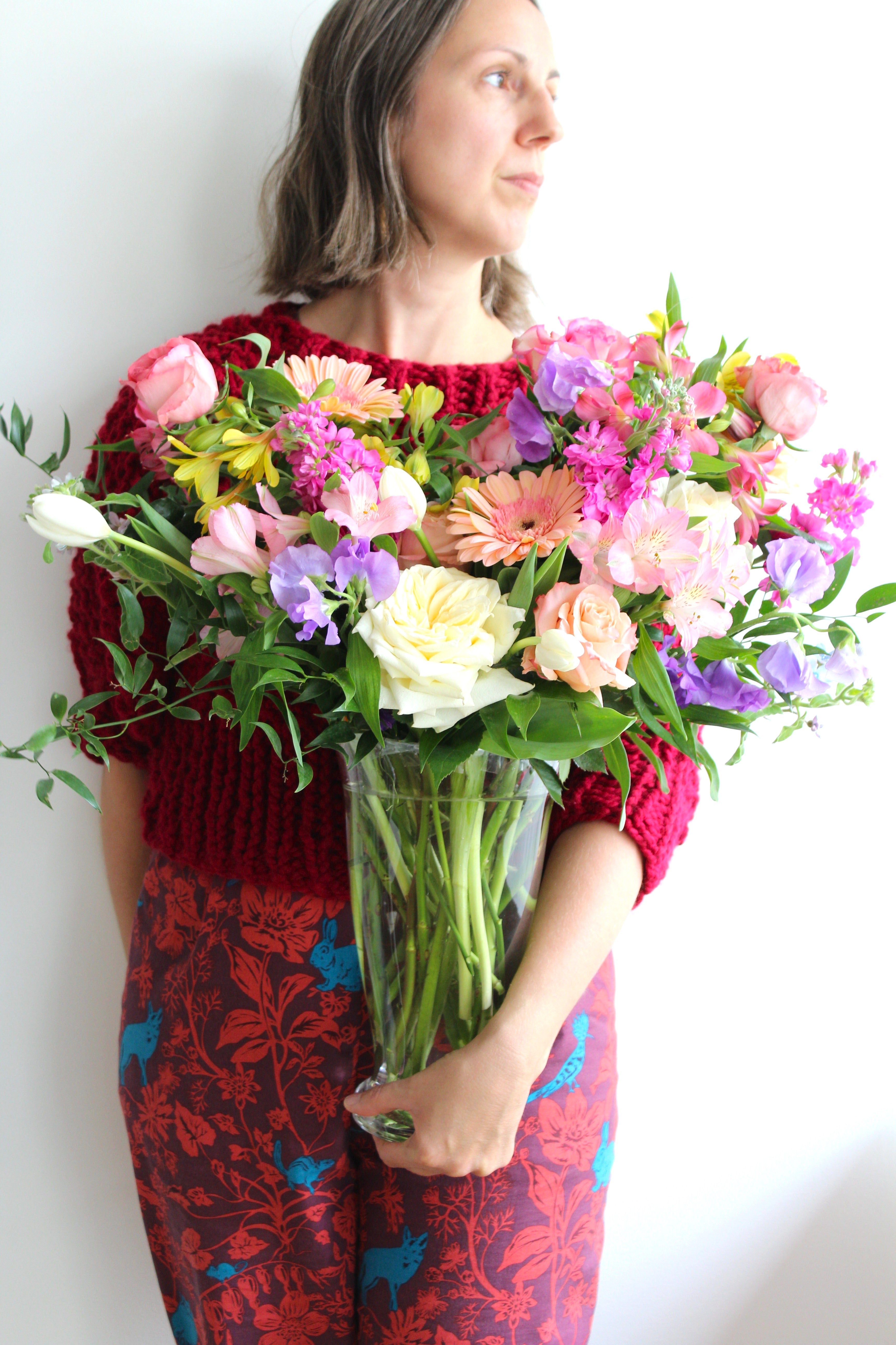 Sympathy Flowers In Tall Glass Vase (3 sizes)