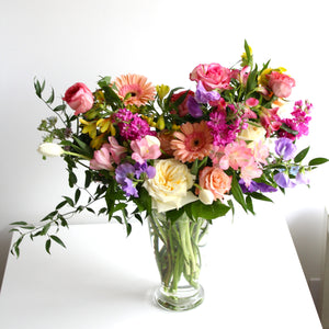 Sympathy Flowers In Tall Glass Vase (3 sizes)