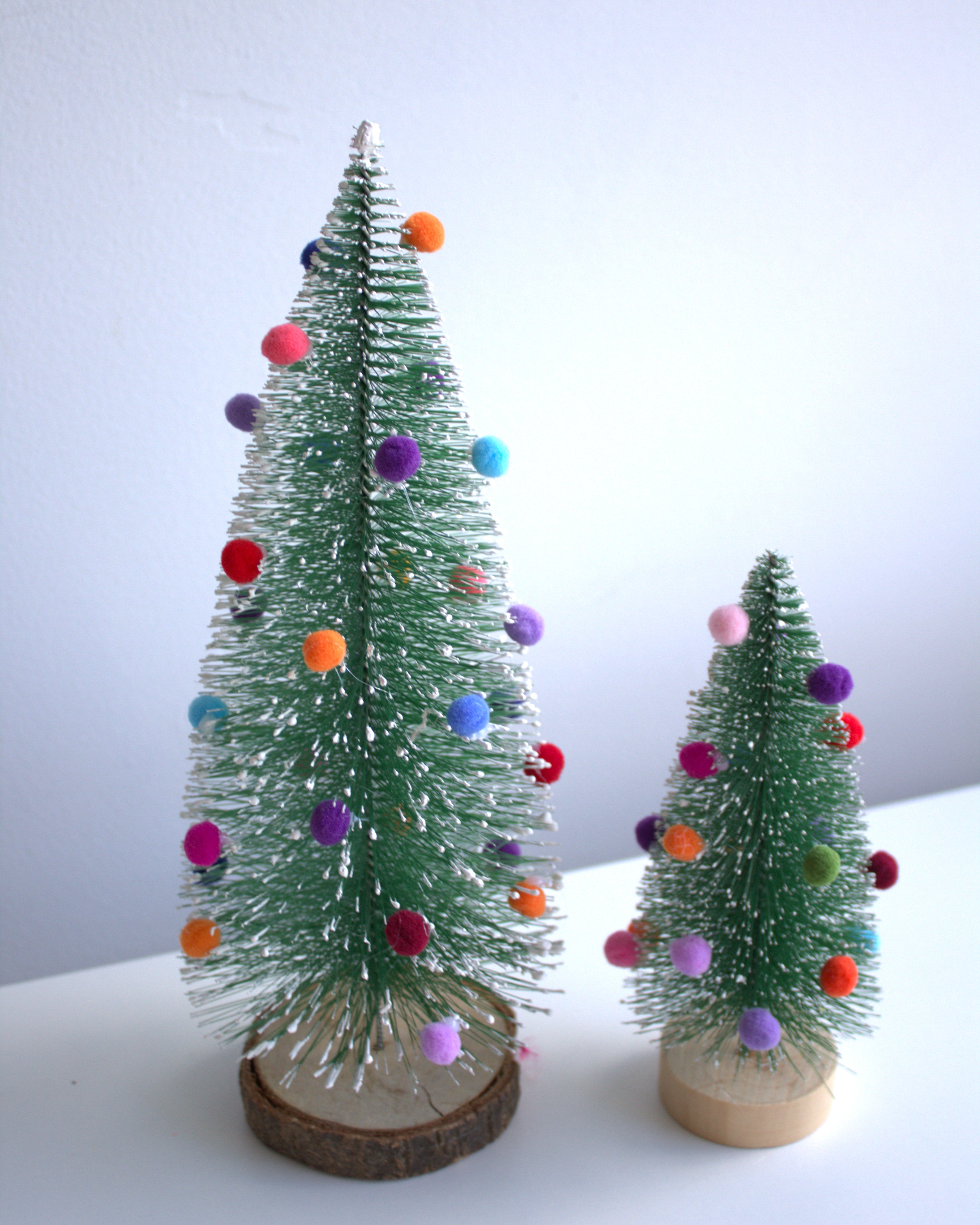 PomPom Mini Bottle Brush Christmas Trees (set of two)