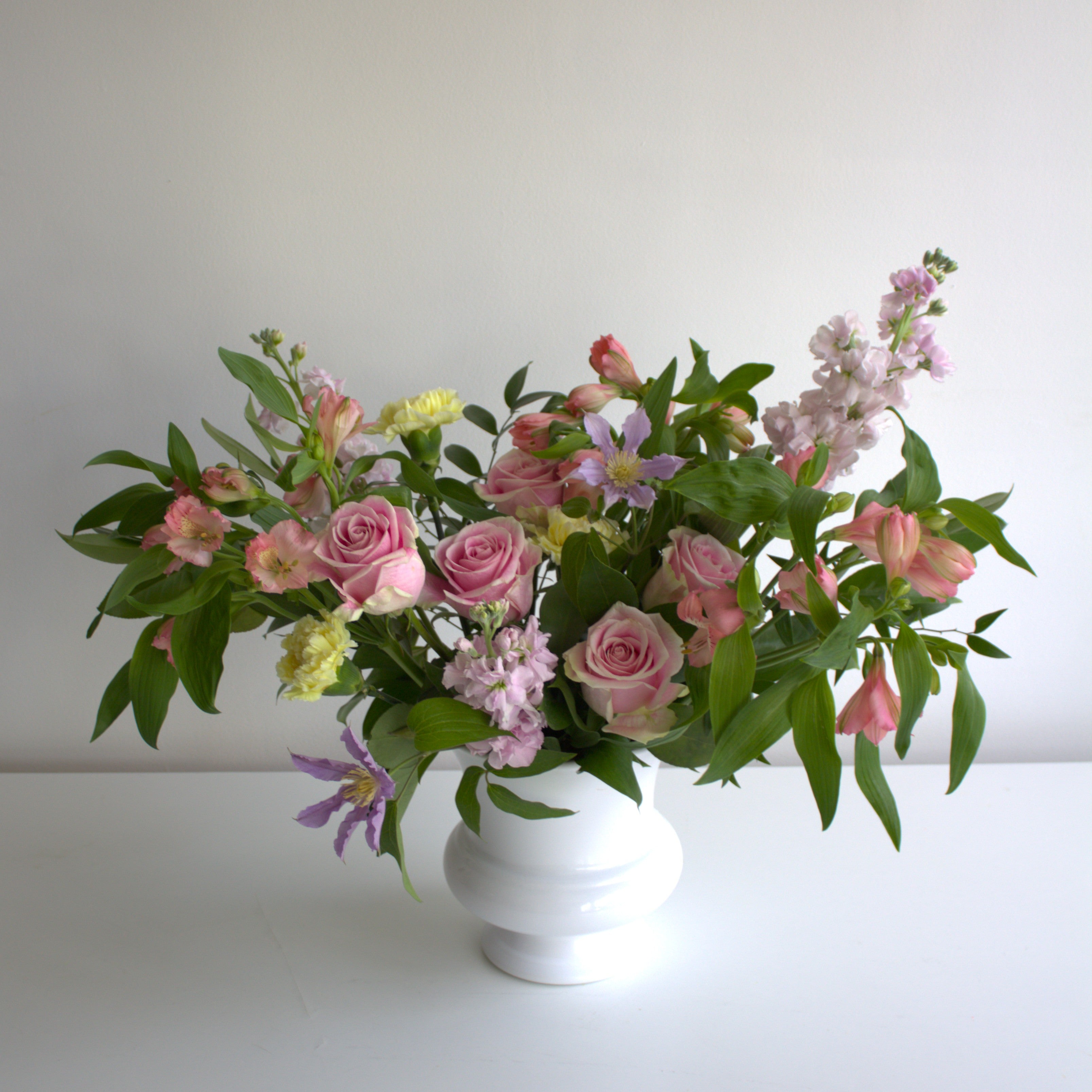 Sympathy Flowers In White Urn-style Vase (4 sizes)