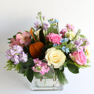 Pastel Christmas Arrangement in Low Glass Vase (3 sizes available)