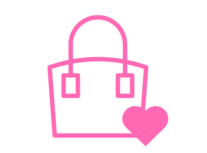 The outline of a shopping bag in pink with a heart on one side, indicating that shoppers can receive rewards for purchases.