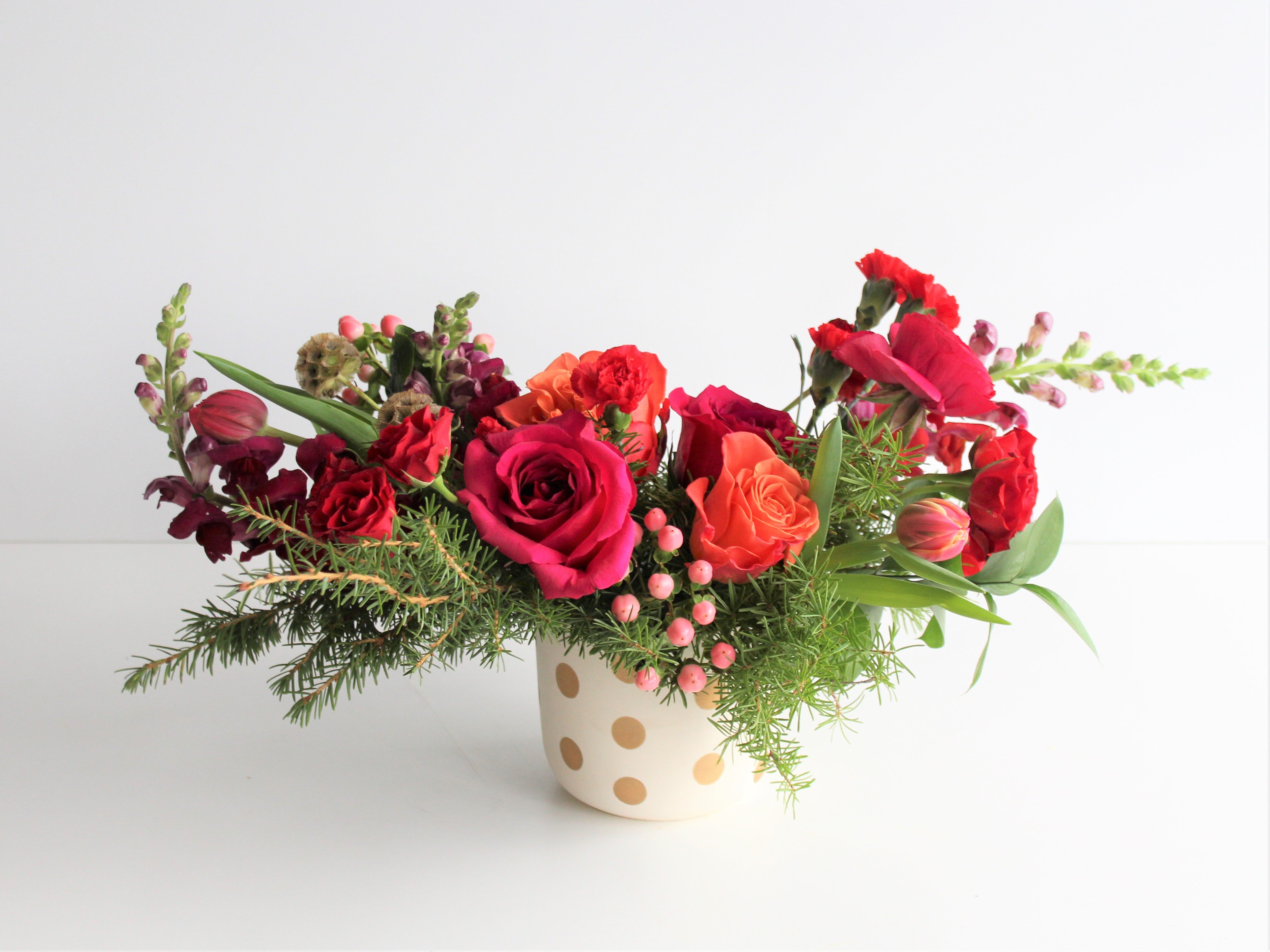 Christmas Centerpiece with Festive Colourful Flowers