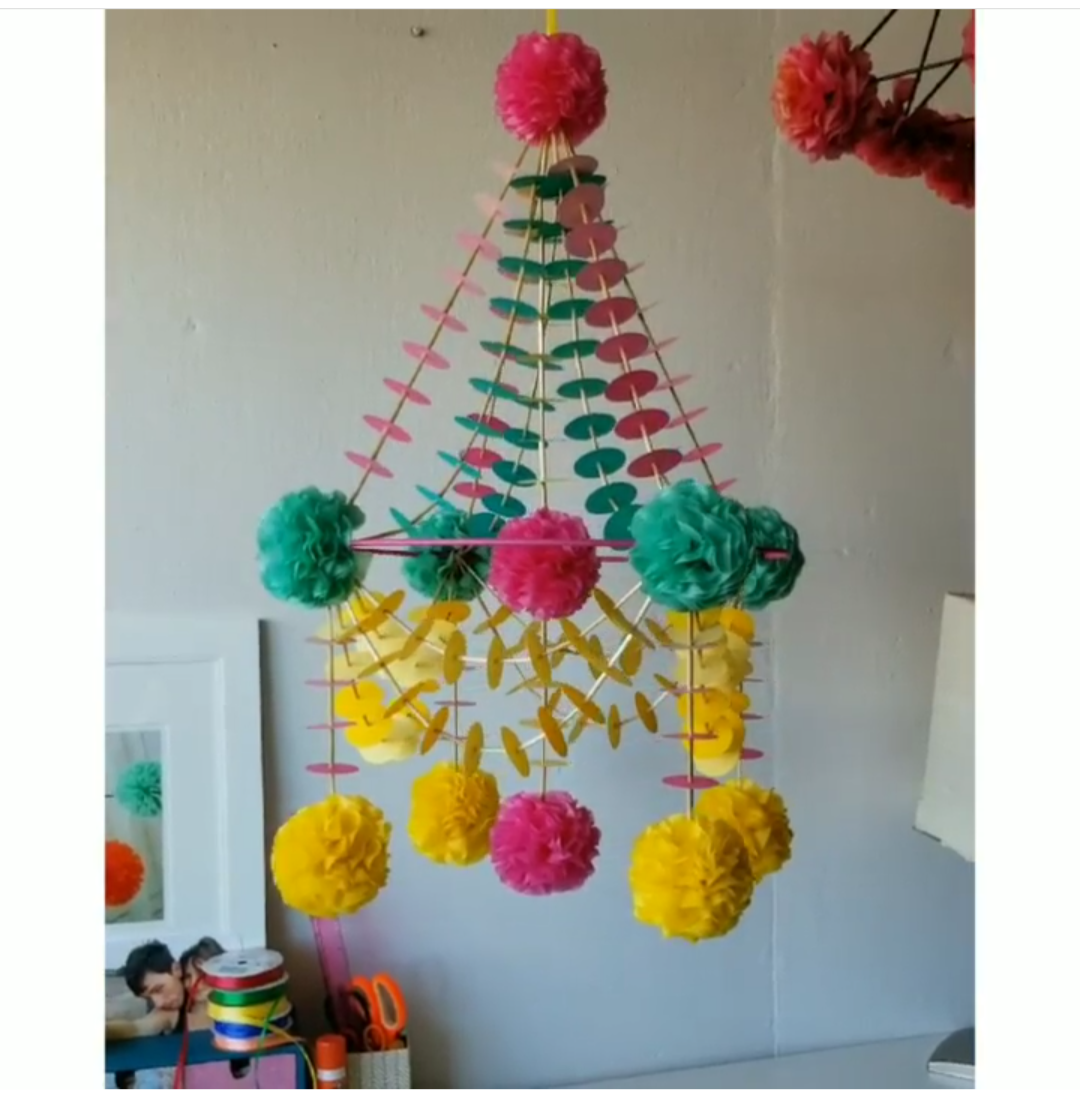 Paper Chandelier in blue/orange or yellow/pink/seafoam