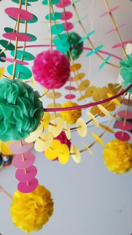 Paper Chandelier in blue/orange or yellow/pink/seafoam